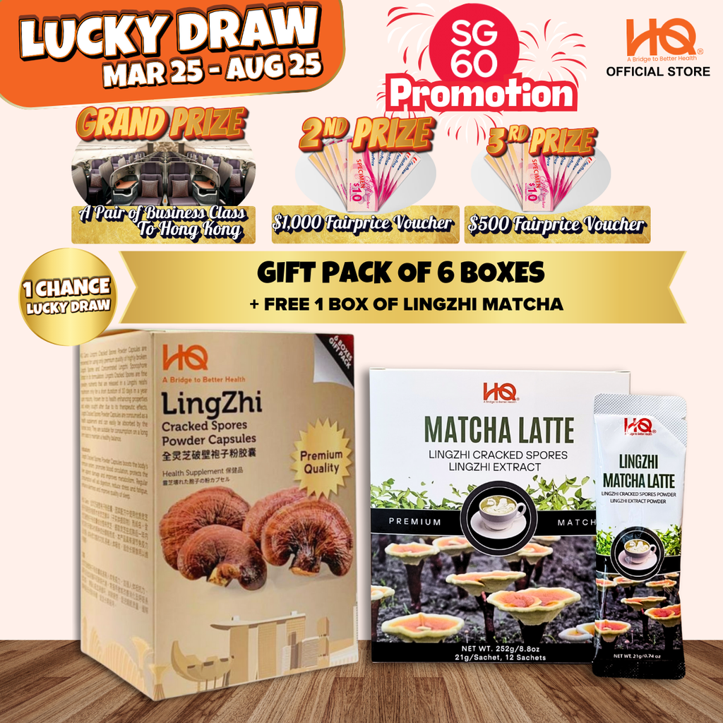 {STAR BUY} Lingzhi Cracked Spores - 1 Gift Pack Of 6 Boxes (6 x 30 capsules @ 500mg/each) Get Free 1 Box of Lingzhi Matcha