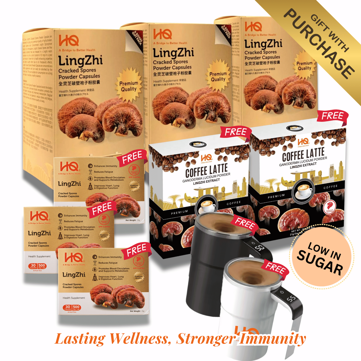 (3 Gift Packs X18) HQ Lingzhi 500mg Premium Cracked Spores Powder Capsules - HQ Lingzhi Singapore
