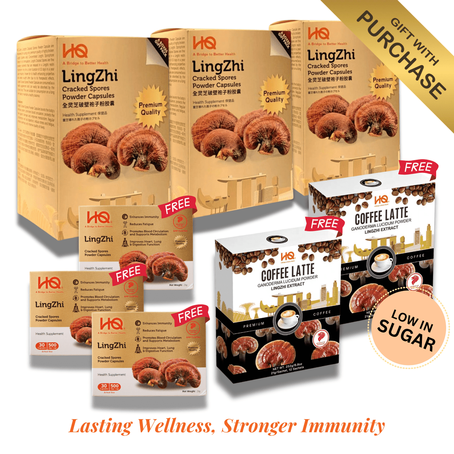 (3 Gift Packs X18) HQ Lingzhi 500mg Premium Cracked Spores Powder Capsules - HQ Lingzhi Singapore