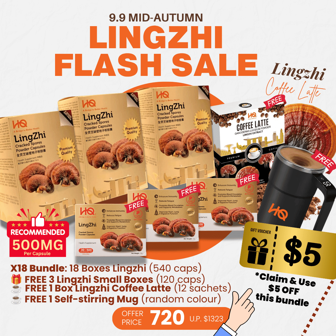 (3 Gift Packs X18) HQ Lingzhi 500mg Premium Cracked Spores Powder Capsules - HQ Lingzhi Singapore