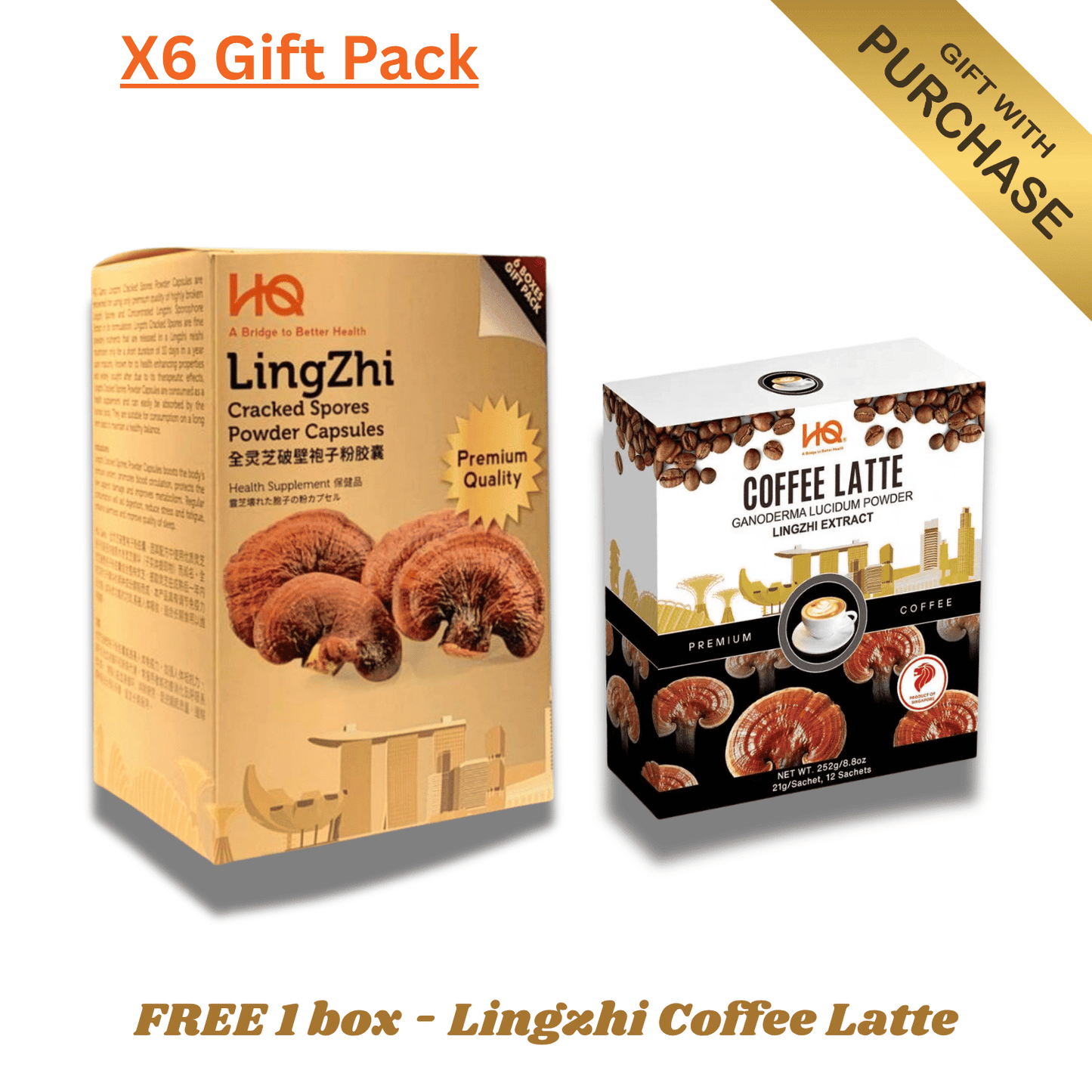 (1 Gift Pack X6) HQ Lingzhi 500mg Premium Cracked Spores Powder Capsules - HQ Lingzhi Singapore