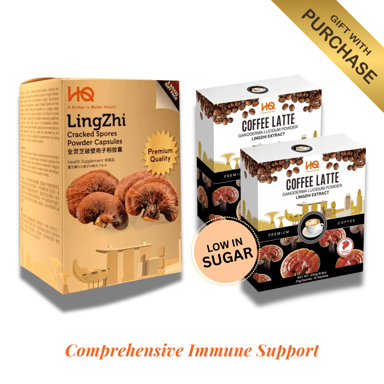 HQ Lingzhi 500mg Premium Cracked Spores Powder Capsules (1 Gift Pack X6) - HQ Lingzhi Singapore
